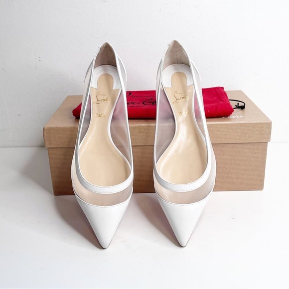 Christian Louboutin Shoes - CHRISTIAN LOUBOUTIN Galativi leather and mesh point-toe flats White size 38.5